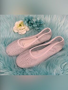 Elegant White Rhinestone Ballet Flats Sz 9.5 NEW!